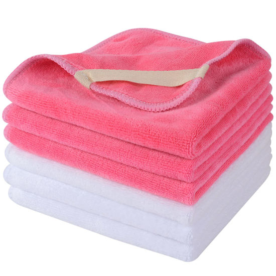 Picture of SINLAND Brushed Microfiber Facial Cloths Fast Drying Washcloth 12inch x 12inch Absorbent Face Wash Cloth Soft Makeup Remover Cloths