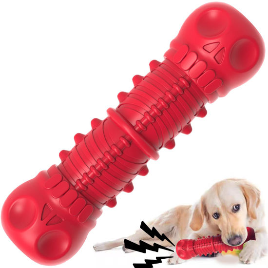 Picture of ZIKATON Dog Squeaky Toys for Aggressive Chewers, Durable Dog Chew Toys for Large Medium Breed Dog, Dog Toys, Tough Durable Dogs Toys with Natural Rubber (A Red, for Larege Dogs)