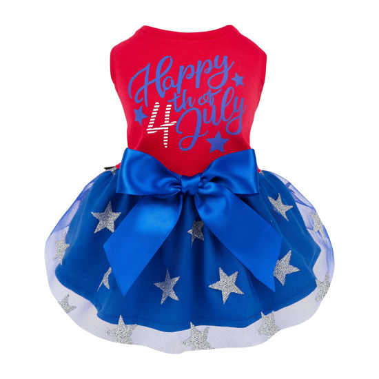 Picture of Fitwarm Happy 4th of July Dog Tulle Dress, Patriotic Dog Clothes for Small Dogs Girl, Cat Apparel, Red, Royal Blue, XSmall