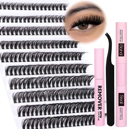 Picture of DIY Lash Extension Kit 200pcs Cluster Eyelash Extensions Kit Wispy Lash Clusters Kit with Bond and Seal and Remover Lash Tweezers Individual Lashes Kit C D Curl Eyelash Clusters by Ruairie