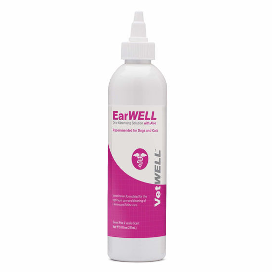 Picture of VetWELL Ear Cleaner for Dogs and Cats - Otic Rinse for Infections and Controlling Ear Infections and Odor in Pets - 8 oz (Sweet Pea Vanilla)