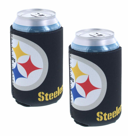 Picture of Football Can & Bottle Holder Insulator Beverage Huggie Cooler (Pittsburgh (Steelers) - Collapsible Can 2-Pack)