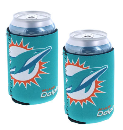 Picture of Football Can & Bottle Holder Insulator Beverage Huggie Cooler (Miami (Dolphins) - Collapsible Can 2-Pack Blue)