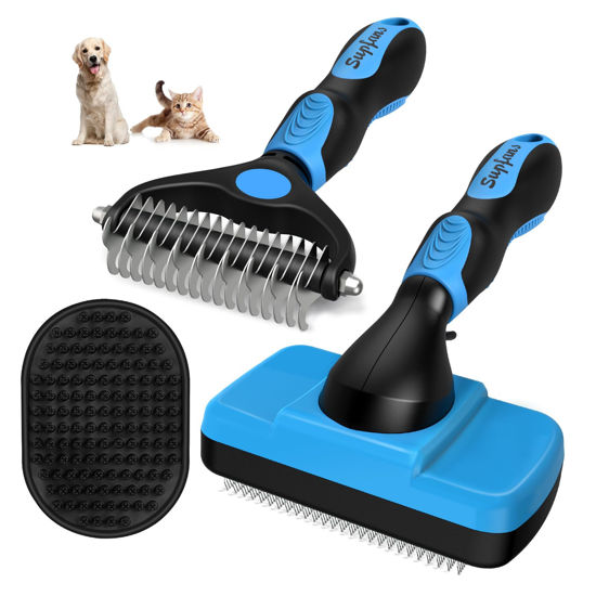 Picture of Augwind 3PCS Dog Brush I Dog Brush for Shedding I Deshedding Dog Brush I Dog Bath Brush I Slicker Brush For Dogs I Dog Comb I Premium Pet Supplies (Blue Black)