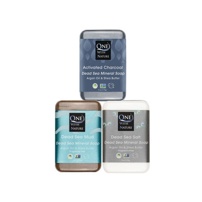 Picture of One With Nature 4oz Bar Variety 3Pk-Mud, Activated Charcoal, and Dead Sea Mineral Soap with Argan Oil & Shea Butter - Dead Sea Salt Contains Magnesium, Sulfur & 21 Essential Minerals - Acne, Eczema