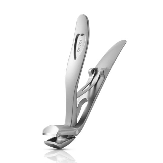 Picture of BEZOX Angled Head Nail Clippers for Seniors - Ergonomic Toenail Clipper for Thick Nails, Premium Steel Nail Cutter Trimmer with Catcher for Men and Women - Silver