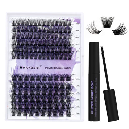 Picture of DIY Lash Extension Kit Cluster Lashes Kit Cluster Eyelash Extensions Individual Cluster Lash Glue Eyelash Cluster with Super Hold Mascara Brush Bond Lash Glue Home Use(Volume/Hybrid+Lash Band)