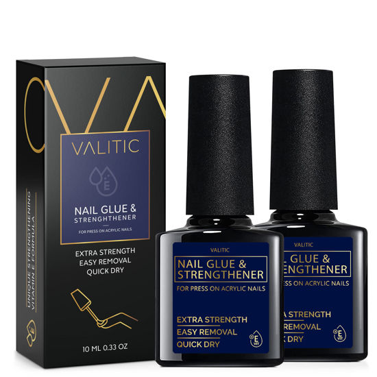 Picture of Valitic Nail Glue and Strengthener for Acrylic and Press On Nails - Quick Dry Brush On Nail Gel for Long Lasting Nails - Adhesive Nail Bond for False Nails - Nail Strengthener for Nail Tips - 2 PACK