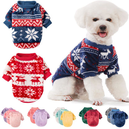 Picture of Dog Sweater, Pack of 2 or 3, Dog Clothes, Dog Coat, Dog Jacket for Small or Medium Dogs Boy or Girl, Ultra Soft and Warm Cat Pet Sweaters (Red,Blue, XX-Small)