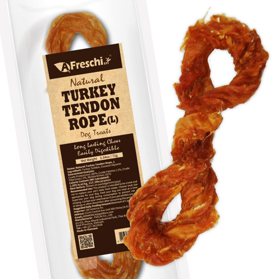 Picture of Afreschi Turkey Tendon for Dogs, Dog Treats for Signature Series, All Natural Human Grade Puppy Chew, Ingredient Sourced from USA, Hypoallergenic, Rawhide Alternative, 1 Unit/Pack Rope (Large)