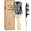 Picture of URTHEONE Hair Brush,Boar Bristle Hair Brushes and Styling Comb Set for Women Men Kids, Best Natural Wooden Paddle Hairbrush for Wet or Dry Hair Detangling Smoothing Massaging