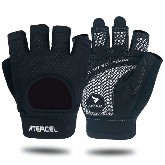 Picture of ATERCEL Weight Lifting Gloves Full Palm Protection, Workout Gloves for Gym, Cycling, Exercise, Breathable, Super Lightweight for Men and Women(Black, M)