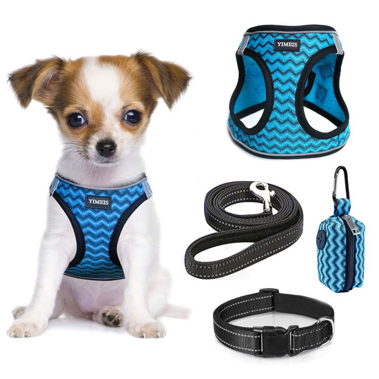 Picture of YIMEIS Dog Harness and Leash Set, No Pull Soft Mesh Pet Harness, Reflective Adjustable Puppy Vest for Small Medium Large Dogs, Cats (Blue-Update, X-Small (Pack of 1))