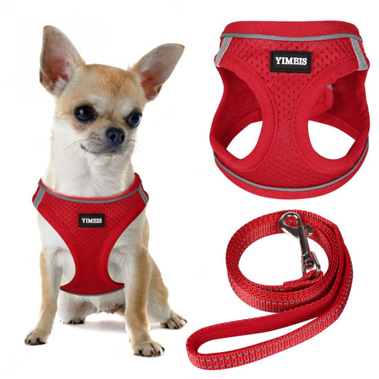 Picture of YIMEIS Dog Harness and Leash Set, No Pull Soft Mesh Pet Harness, Reflective Adjustable Puppy Vest for Small Medium Large Dogs, Cats (Red 02, X-Small (Pack of 1)