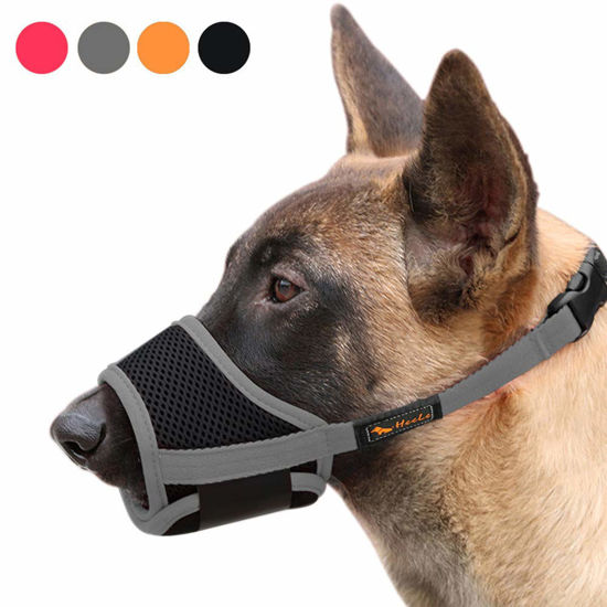 Picture of HEELE Dog Muzzle,Soft Nylon Muzzle Anti Biting Barking Chewing,Air Mesh Breathable Drinkable Adjustable Loop Pets Muzzle for Small Medium Large Dogs 4 Colors 4 Sizes