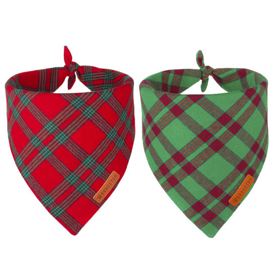 Picture of ADOGGYGO Christmas Dog Bandanas 2 Pack, Red Green Plaid Dog Christmas Scarf Bib, Multiple Sizes Offered, Christmas Bandanas for Large and Extra Large Dogs Pets (X-Large, Christmas)