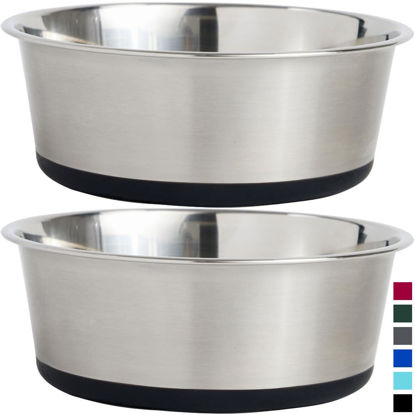 Picture of Gorilla Grip Stainless Steel Metal Dog Bowl Set of 2, Rubber Base, Heavy Duty Feeding Dishes, Food Grade BPA Free, Less Sliding, Quiet Pet Bowls for Cats and Dogs, Holds 2 Cups (16 fl oz), Black