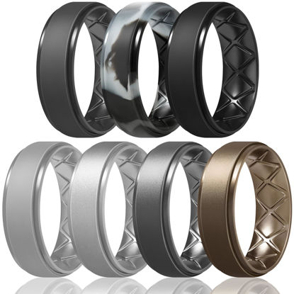 Picture of Egnaro Inner Arc Ergonomic Breathable Design, Silicone Rings Mens with Half Sizes, 7 Rings / 4 Rings / 1 Ring Rubber Wedding Bands, 8.5mm Wide-2mm Thick