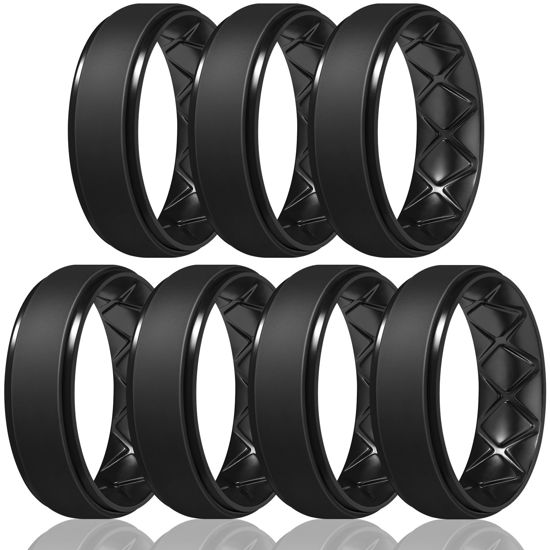 Picture of Egnaro Inner Arc Ergonomic Breathable Design, Silicone Rings Mens with Half Sizes, 7 Rings / 4 Rings / 1 Ring Rubber Wedding Bands, 8.5mm Wide-2mm Thick