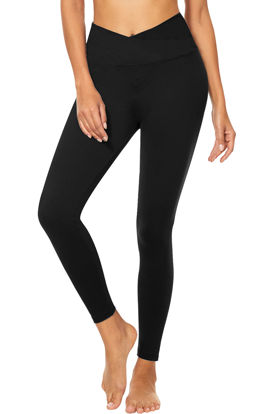 Picture of Womens Crossover Leggings Yoga Pants - Super Soft Tummy Control Workout Tignts (Black-Cross Waist, Large-X-Large)