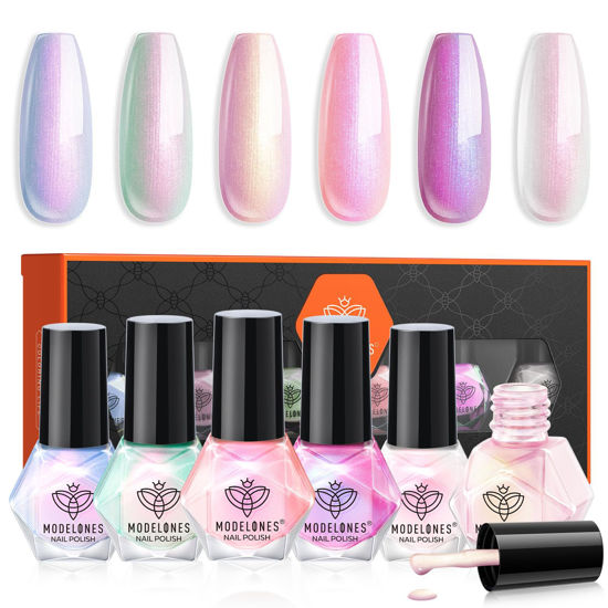 Picture of modelones Pearl Nail Polish 6 Colors Shimmer Pearl White Pink Mermaid Purple Nail Polish Set Summer Quick Dry Nail Polish Finger Nail Polish Bulk Manicure Diy Nail Art Salon Home Gift For Women Girl