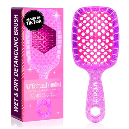 Picture of FHI Heat UNbrush Mini Detangler Brush for Pain-Free Brushing on All Wet or Dry Hair Types - Durable Duoflex Anti-Static Bristles, Lightweight Handle, Vented Mini Hair Brush, Rose Quartz Pink