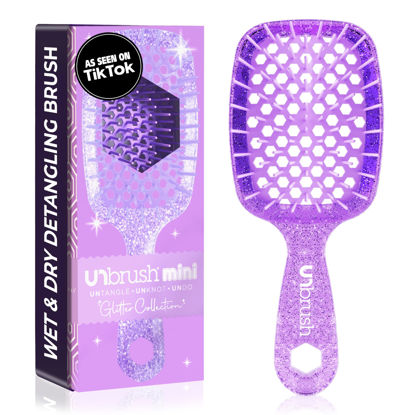 Picture of FHI Heat UNbrush Mini Detangler Brush for Pain-Free Brushing on All Wet or Dry Hair Types - Durable Duoflex Anti-Static Bristles, Lightweight Handle, Vented Mini Hair Brush, Amethyst Lavender