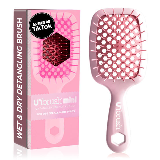 Picture of FHI Heat UNbrush Mini Detangler Brush for Pain-Free Brushing on All Wet or Dry Hair Types - Durable Duoflex Anti-Static Bristles, Lightweight Handle, Vented Mini Hair Brush, Peony Light Pink