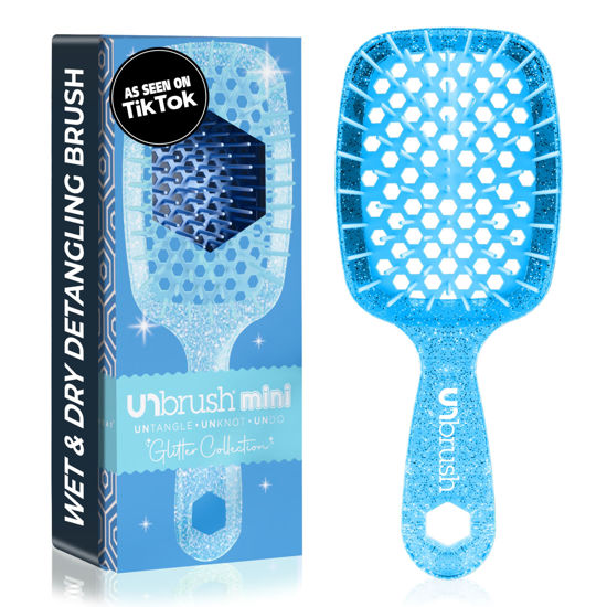 Picture of FHI Heat UNbrush Mini Detangler Brush for Pain-Free Brushing on All Wet or Dry Hair Types - Durable Duoflex Anti-Static Bristles, Lightweight Handle, Vented Mini Hair Brush, Sapphire Blue