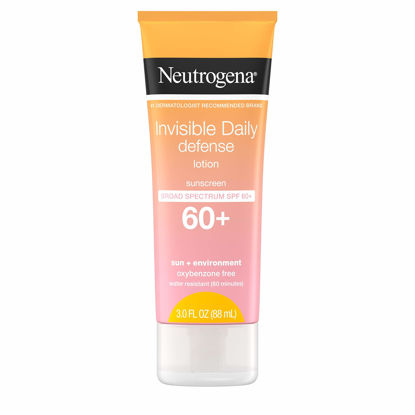 Picture of Neutrogena Invisible Daily Sunscreen Lotion, Broad Spectrum SPF 60+, Oxybenzone-Free & Water-Resistant, Sun or Environmental Aggressor Protection, Antioxidant, 3 Fl Oz (Pack of 3)