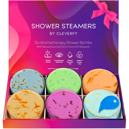 Picture of Cleverfy Shower Steamers Aromatherapy - Variety Pack of 6 Shower Bombs with Essential Oils. Personal Care and Relaxation Birthday Gifts for Women and Men. Purple Waves Set