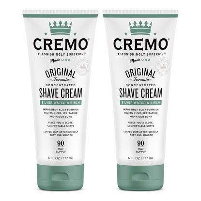 Picture of Cremo Barber Grade Silver Water & Birch Shave Cream, Astonishingly Superior Ultra-Slick Shaving Cream Fights Nicks, Cuts And Razor Burn, 6 Fl Oz (Pack of 2)