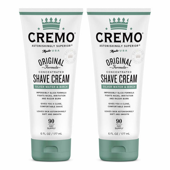 Picture of Cremo Barber Grade Silver Water & Birch Shave Cream, Astonishingly Superior Ultra-Slick Shaving Cream Fights Nicks, Cuts And Razor Burn, 6 Fl Oz (Pack of 2)