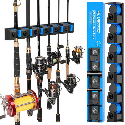 Picture of PLUSINNO Fishing Gifts for Men - V6 Vertical Fishing Rod/Pole Holders, Support Extra Large & Heavy Fishing Rod Combos, Fishing Rod Holders for Garage, Wall Mounted Fishing Rod Rack Storage