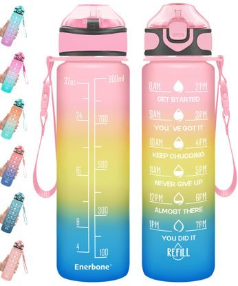 Picture of Enerbone 32 oz Drinking Water Bottle with Times to Drink and Straw, Motivational with Carrying Strap, Leakproof BPA & Toxic Free, Ensure You Drink Enough Water for Fitness Gym Outdoor