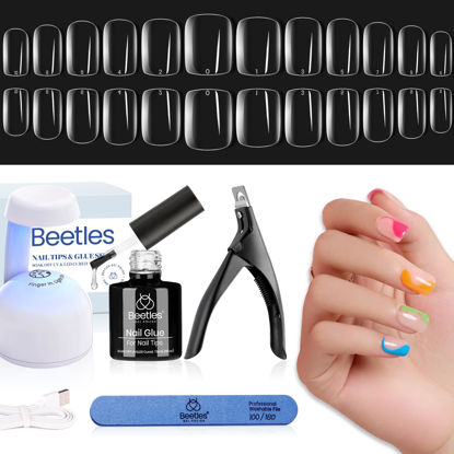 Picture of Beetles Gel Nail Kit Easy Nail Extension Set 240Pcs Pre shaped Short Square Gel Nail Tips with 5 in 1 Mutipurpose Glue Gel Base Uv Led Nail Lamp for Nail Art Diy Home