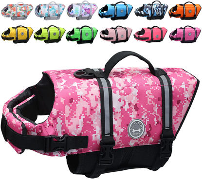 Picture of VIVAGLORY Ripstop Dog Life Jacket for Small Medium Large Dogs Boating, Dog Swimming Vest with Enhanced Buoyancy & Visibility, Camo Pink