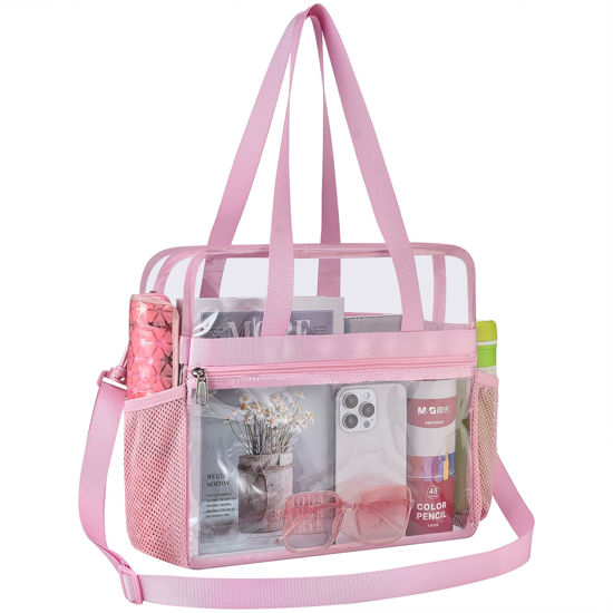 Picture of Oraben Clear Bag Stadium Approved 12x6x12 Clear Tote Bag with Removable Strap Clear Lunch Bag for Work Sports Festival(Pink)