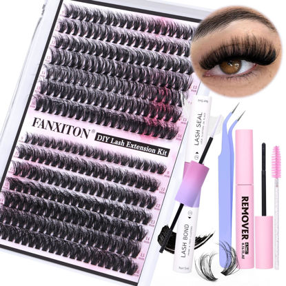 Picture of DIY Lash Extension Kit Fluffy 40D+50D Volume Lash Clusters Kit with Lash Bond and Seal 280 pcs Thick Individual Lashes 9-16 mm D Curl Mink Lashes Cluster, Lash Cluster Remover and Tweezers by FANXITON