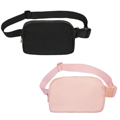 Picture of VOROLO Waist Pack for Running Fanny Pack for Women and Men Crossbody Belt Bag Bum Bag with Adjustable Strap for Sports Black+Light Pink