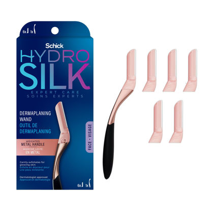 Picture of Schick Hydro Silk Dermaplaning Wand for Face with 6 Refill Blades | Dermaplane Peach Fuzz Remover, Eyebrow Razor, Face Razor, Facial Razor, Professional Style Skincare Tool