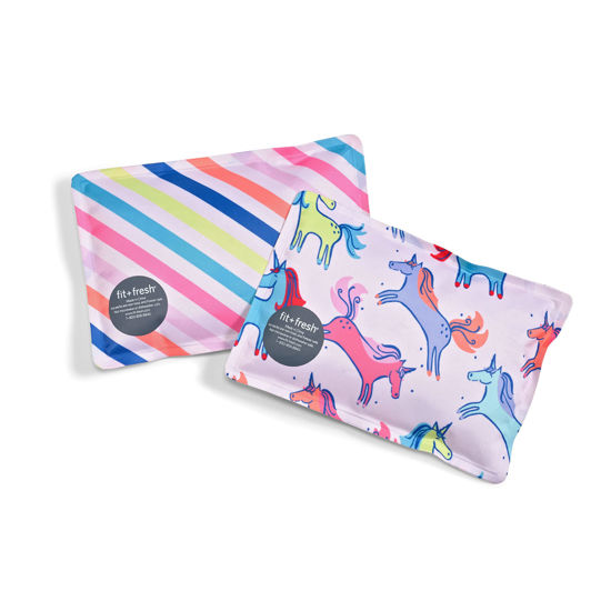 Picture of Cool Coolers by Fit & Fresh 2 Pack Soft Ice, Flexible Stretch Nylon Reusable Ice Packs for Lunch Boxes & Coolers, Unicorn Stripe