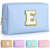 Picture of TOPEAST Monogrammed Gift for Women Girls, Personalized Initial Makeup Bags Cosmetic Bag with Zipper, Cute Makeup Pouch, PU Leather Waterproof Toiletry Bag, Preppy Gifts Stuff for Girl (Sky Blue E)