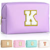 Picture of TOPEAST Initial Cosmetic Bag, PU Leather Waterproof Travel Toiletry Bag, Monogrammed Gifts for women, Personalized Birthday Gift for Sister Friends, Cute Stuff for Girls (Purple K)