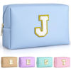 Picture of TOPEAST Birthday Gifts for Girls, Travel Makeup Bag Chenille Letter Pouch Cosmetic Bag, Makeup Travel Organizer, Monogrammed Bridesmaid Gifts for Women, Cute Stuff For Girls (Sky Blue J)