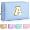 Picture of TOPEAST Preppy Makeup Bag, Personalized Initial Bags with Zipper, Cute Makeup Pouch, PU Leather Waterproof Cosmetic Bag, Birthday Gift For Daughter, Preppy Things For Girls (Sky Blue A)