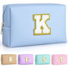 Picture of TOPEAST Initial Cosmetic Bag, PU Leather Waterproof Travel Toiletry Bag, Monogrammed Gifts for women, Personalized Birthday Gift for Sister Friends, Cute Stuff for Girls (Sky Blue K)