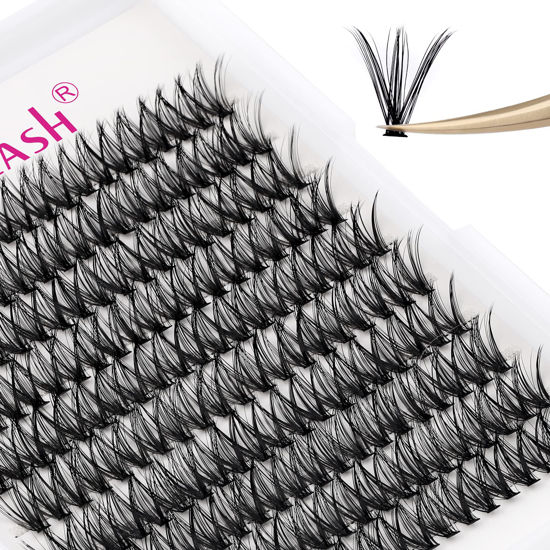 Picture of Cluster Lashes 40D D Curl Large Tray Individual Lashes DIY Eyelash Extension Supplies 0.07 Matte Black Lash Clusters Wispy Eyelash Clusters Resuale (40-0.07D, 12mm)