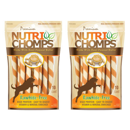 Picture of NutriChomps Dog Chews 5-inch Twists, Easy to Digest, Rawhide-Free Dog Treats, 10 Count, Real Peanut Butter Flavor, Bundle of 2, 20 Count, NT063V-2