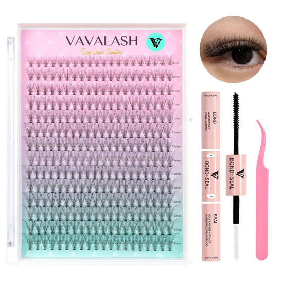 Picture of VAVALASH DIY Lash Extensions Kit Individual Cluster Lashes Kit with 280 PCS 10D-0.1-D-9-16mm Lash Clusters, Lash Bond and Seal, Lash Applicator for DIY Eyelash Extensions at Home（Kit-10D-D-9-16MIX)